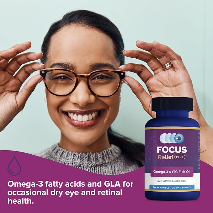 Focus Relief Plus Formula for Dry Eyes (90 ct. 30 Day Supply) Omega 3 Supplemen for Dry Eyes - Dry Eye Relief Supplement -Omega 3 Fish Oil for Dry Eyes