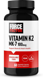 Force Factor MK-7 Vitamin K2 100mcg, Bone Support Supplements for Women and Men, Support Heart Health, Bone Density, and More, BIoavailable Form, Vegan, Non-GMO, 60 Vegetable Capsules