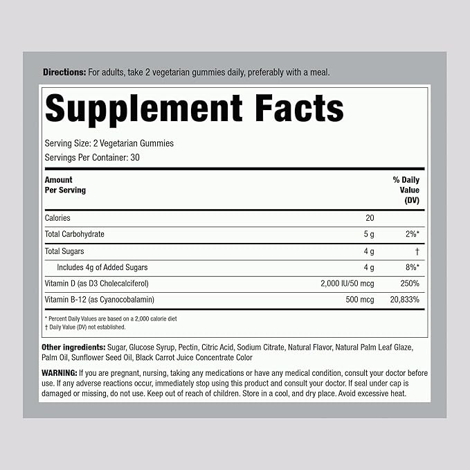 Piping Rock Vitamin D3 and B12 Gummies | 60 Count | Supplement for Women and Men | High Potency | Strawberry Flavor | Vegetarian, Non-GMO, Gluten Free