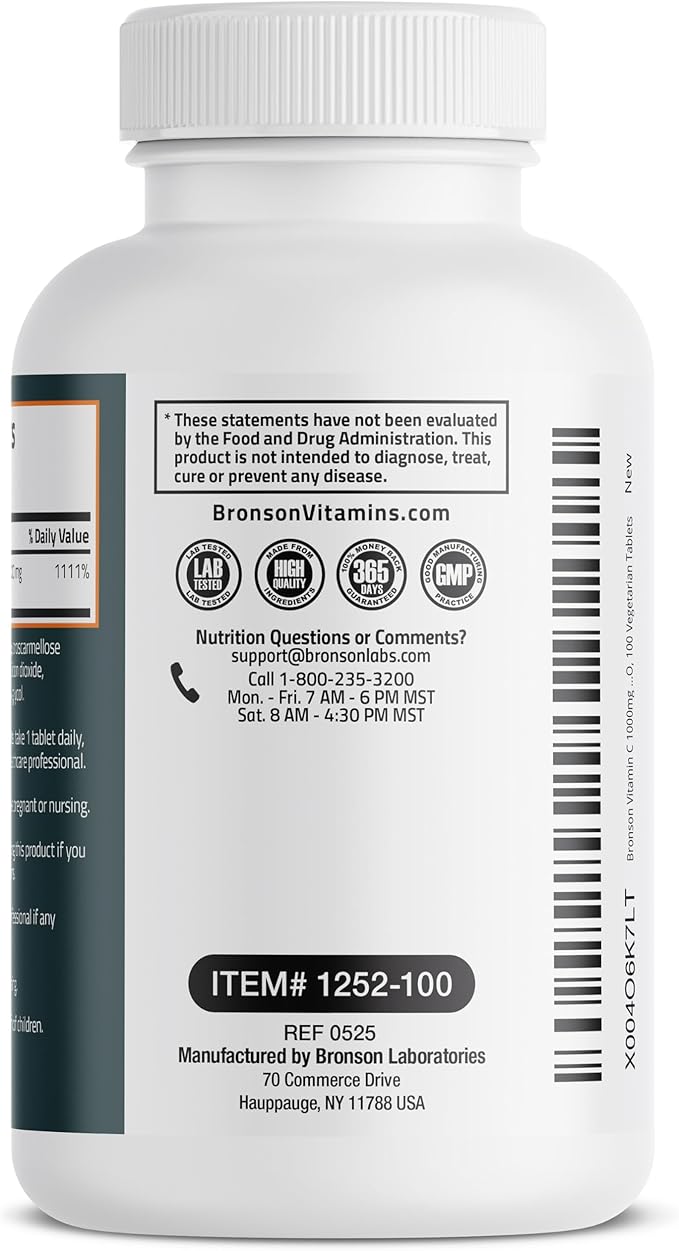 Bronson Vitamin C 1000mg Extra Strength, Supports a Healthy Immune System, High Potency, Non-GMO, 100 Vegetarian Tablets