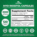 Zazzee Myo-Inositol Capsules, 2000 mg per Serving, 120 Vegan Capsules, Ideal Dosage for 40:1 Ratio, Certified Kosher, Hormone Balance & Healthy Ovarian Function Support, Non-GMO, Made in the USA