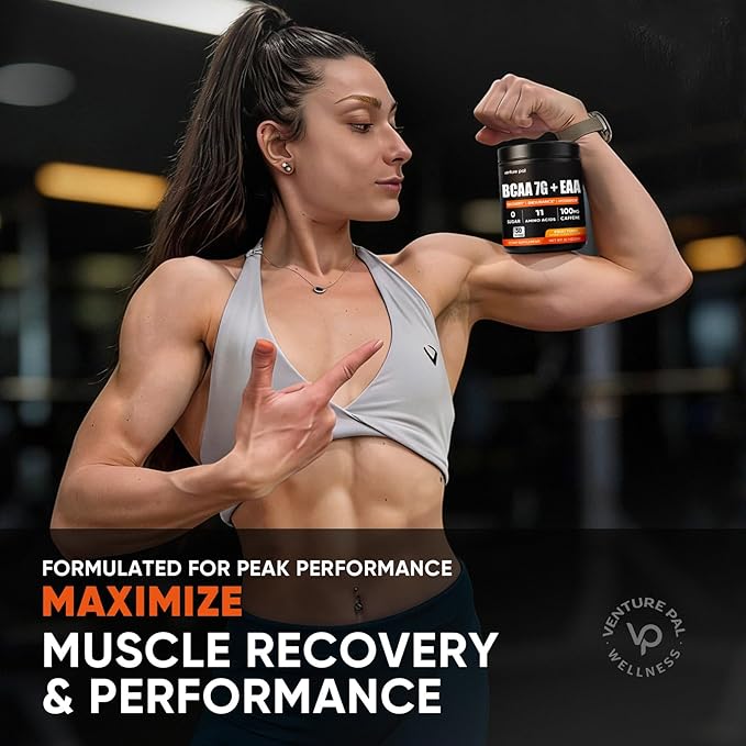 Sugar Free 7g BCAA + EAA Powder | Supports Muscle Recovery, Growth, Strength & Endurance – 9 Essential Amino Acids with L-Glutamine, Caffeine, Vitamin & Electrolyte for Energy & Hydration, Gluten Free
