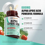 Alpha Lipoic Acid 600mg Per Serving - ALA Supplement with Vitamins B1, B6 & B12 - Supports Antioxidant Activity, Metabolism & Nerve Health | Non-GMO - 60 Capsules