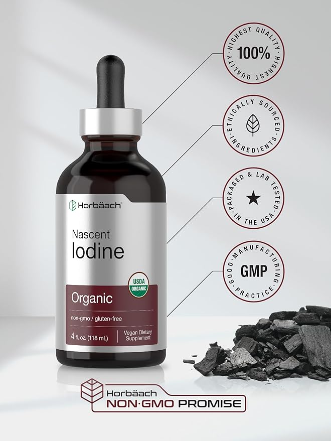 Horbaach Nascent Iodine Drops | 4 Fl Oz | Organic Liquid Tincture Supplement | as Potassium Iodide | Vegan, Non-GMO, and Gluten Free