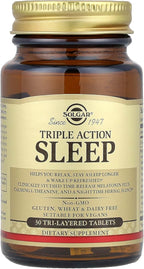 Solgar Triple Action Sleep, 30 Tri-Layer Tablets - Time-Release Melatonin & L-Theanine Plus Herbal Blend - Helps You Relax, Fall Asleep Fast & Stay Asleep Longer - Non-GMO, Gluten Free - 30 Servings