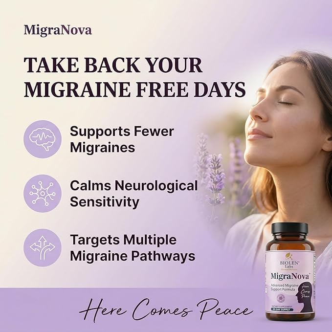 Migraine Relief and Prevention Supplement | Magnesium, Riboflavin B2, CoQ10 and Feverfew | Natural Daily Neurological Support | Vegan Non-GMO | Made in USA | MigraNova | 60 Capsules
