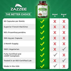Zazzee Extra Strength French Maritime Pine Bark Extract 20:1, 350 mg Per Capsule, 95% Proanthocyanidins, 60 Vegan Capsules, 2 Month Supply, Certified Kosher, Antioxidant Support, Non-GMO, Made in USA