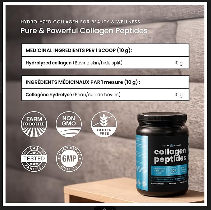 Collagen Peptides Powder - Enhanced Absorption, Double Hydrolyzed, Grass Fed, Keto Protein Powder with Vitamin C - Premium Supplement for Hair Growth, Skin, Nails, Joints & Bones, Unflavored