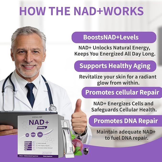 NAD+ Liquid Supplement Packets, Advanced Nicotinamide Riboside, Trans-Resveratrol, PQQ & Quercetin Complex for Cellular Energy & Healthy Aging Support - 2 Flavors (30 Count)