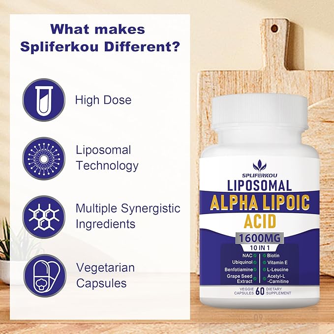Liposomal Alpha Lipoic Acid 1600mg per Serving, ALA Supplement for Antioxidant Health,Energy and Metabolism, 60 Capsules