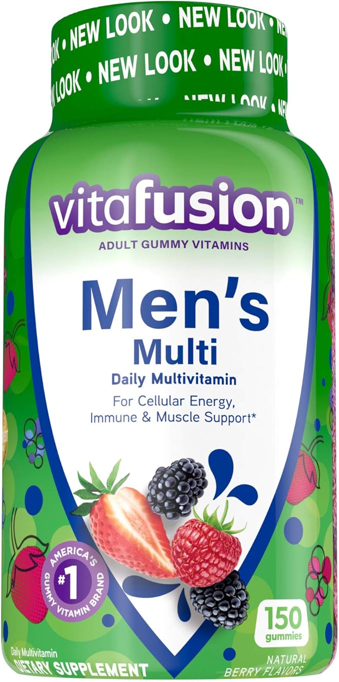 vitafusion Adult Gummy Vitamins for Men, Berry Flavored Men’s Multivitamin Gummy Supplement with Vitamins A, C, D, E, B6, B12, 75 Day Supply, 150 Count