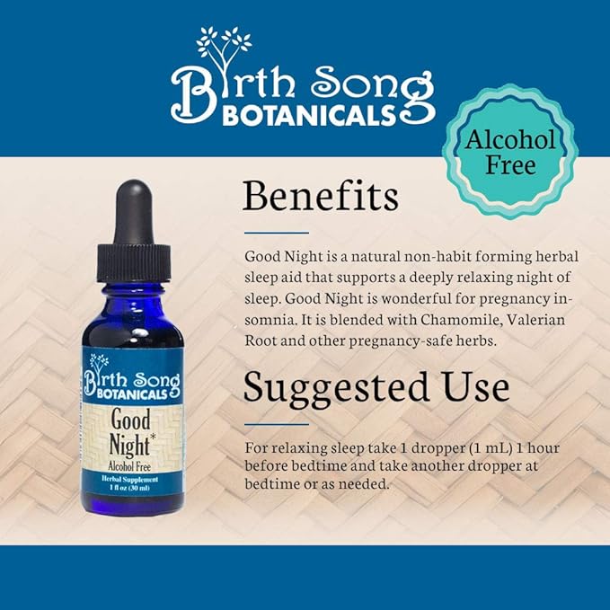 Birth Song Botanicals Good Night Herbal Sleep Tincture with Valerian and Passionflower, Natural Sleep, Stress, and Relaxation Support Supplement Adults, 1oz Bottle