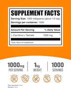 BulkSupplements.com L-Carnitine L-Tartrate Powder - Carnitine Supplement, L-Carnitine Tartrate, L Carnitine 1000mg - Amino Acids Supplement, Gluten Free, 1000mg per Serving, 1kg (2.2 lbs)
