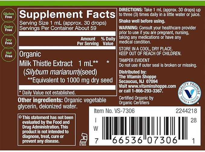 Organic Liquid Milk Thistle, Full Spectrum, Supports Liver Health - Alcohol-Free (2 fl. oz.)