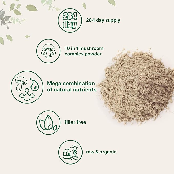 Micro Ingredients Organic Mega Mushroom Powder,10 Ounce (284 Days Supply) | 10 in 1 Complex Formula for Immune System Booster | Chaga, Lions Mane, Cordyceps, Reishi & More | Filler Free, Vegan
