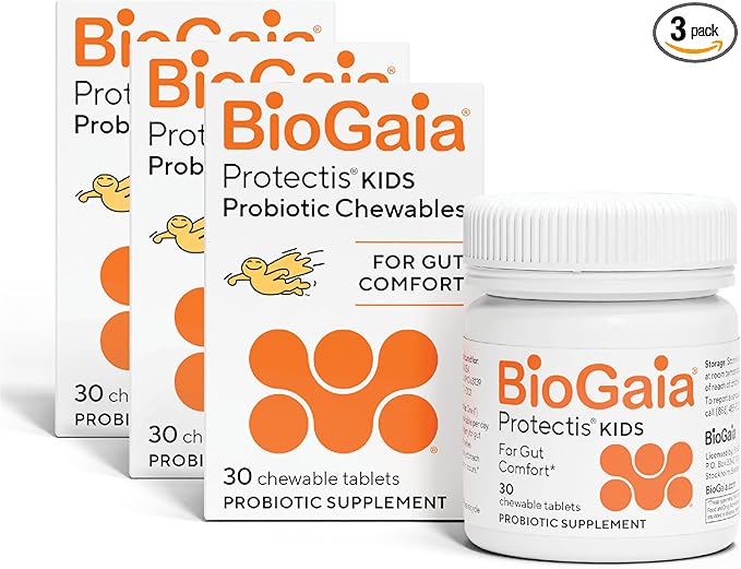 BioGaia Kids Probiotic Chewables | Promote Regularity | Ease Occasional Tummy Troubles | Ages 3+ | Allergen, Dairy, Soy & Gluten Free | Backed by 30 Years of Probiotic Research | 90 Day Supply
