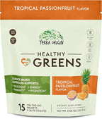 TERRA ORIGIN Greens Powder Superfood Supplement | 15 Packets | Supports Digestion | with Probiotic Blend, Digestive Enzymes, Antioxidants, Spirulina, Chlorella | Tropical Passionfruit
