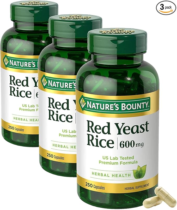 Nature's Bounty Red Yeast Rice, Herbal Supplement, 600mg, 250 Capsules (Pack of 3)