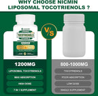 1200MG Vitamin E Tocotrienols Liposomal Tocotrienols Supplement with Phosphatidylcholine, 95% Delta-tocotrienols and 5% Gamma-tocotrienols, High Absorption for Heart, Brain Function 60 Capsules