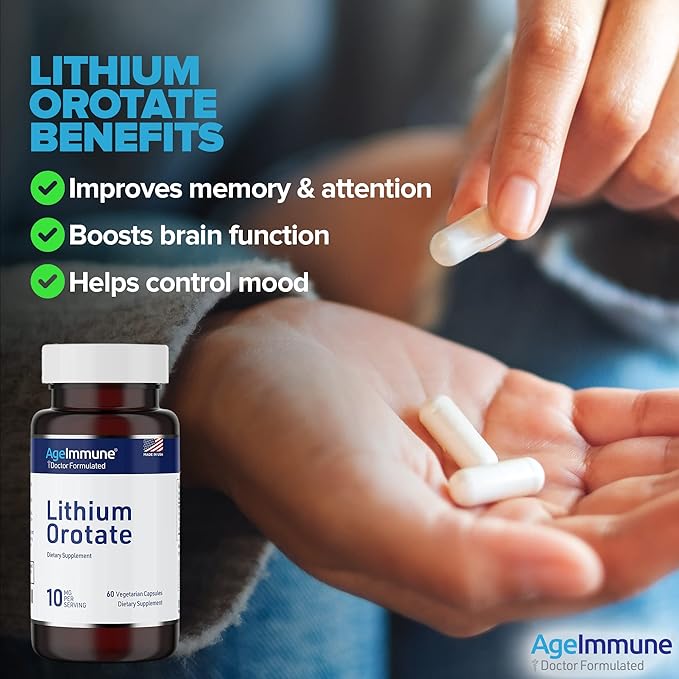 Lithium Orotate 10mg per Capsule - 60 Vegetarian Capsules. Memory and Emotional Wellness Support - Magnesium Stearate Free - 2 Months Supply of Lithium Supplement. (2)