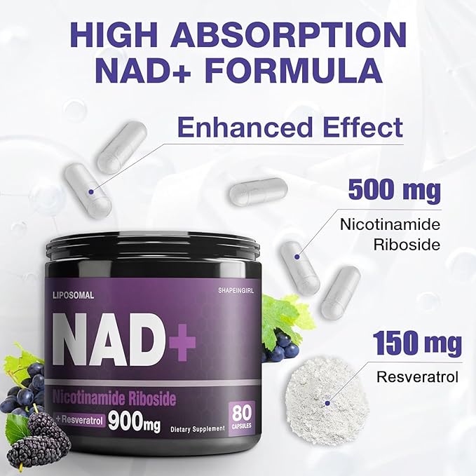 NAD Supplement - Nicotinamide Riboside Resveratrol 900mg, Liposomal NAD Supplement for Women and Men, NAD Plus Pure Organic, 240 Capsules