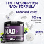 NAD+ Supplement - Nicotinamide Riboside, Resveratrol, Liposomal NAD Plus 900mg for Men and Women, NR Supplement for Energy Anti-Aging Focus, 160 Capsules