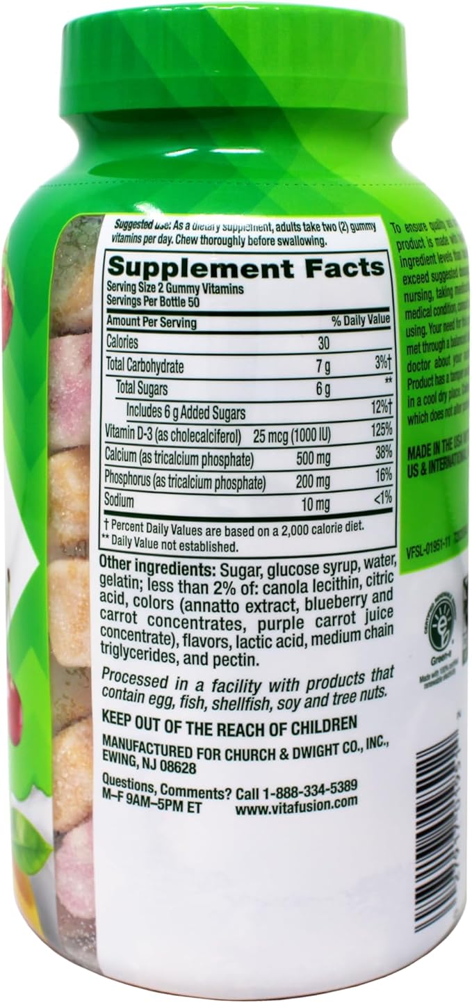 VitaFusion Calcium 500 mg Dietary Supplement Gummies Natural Fruit and Cream Flavors - 100 ct, Pack of 2