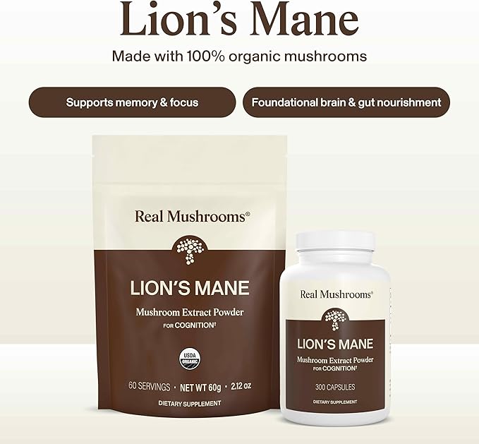 Real Mushrooms Lion’s Mane Supplement Capsules - Organic Lions Mane Extract for Overall Wellbeing - Beta Glucan Supplements – Vegan 300 ct Mushroom Extract