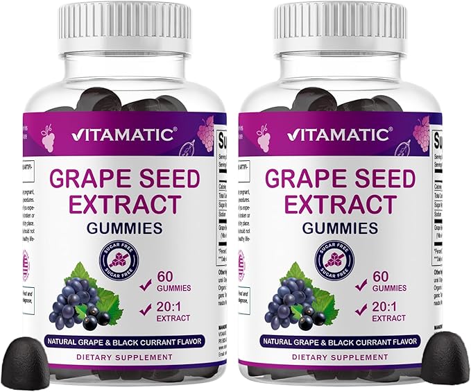 Vitamatic Grape Seed Extract Gummies – Plant-Based Botanical Extract – Natural Grape & Black Currant Flavor – Vegan, Non-GMO – Herbal Supplement – 60 Gummies - 2 Pack