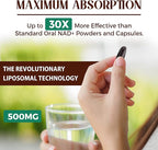 Liposomal NAD+ 500 MG Supplement, True NAD Plus Supplement, Superior Absorption, Boost NAD+ More Efficient Than Nicotinamide Riboside for Cellular Energy, Healthy Aging, 60 Serving
