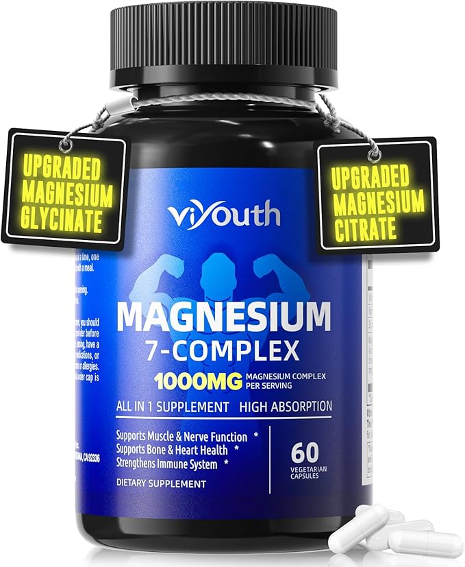 Magnesium 7 Complex Supplement Advanced with 7 Forms of Magnesium (Glycinate, Malate, Chelate, Aspartate, Orotate, Taurine, Citrate), Zinc, Vitamin D3 & Vitamin B6 for Sleep & Muscle, 60 Capsules