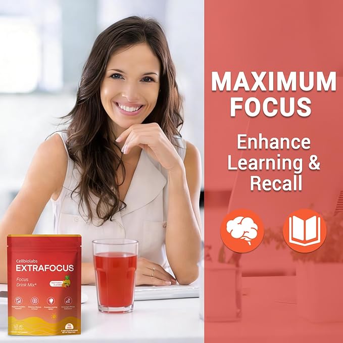 Nootropic Extra Focus Drink Mix, 30 Packs On-The-Go Sticks, Featuring Alpha-GPC, Lion's Mane & Rhodiola, Sugar-Free Packets Fruit Punch Clean Drink Mix