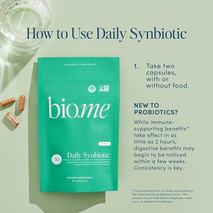 Synbiotic 3-in-1 Prebiotics, Probiotics & Postbiotics for Digestive Health, Gut Health, Immune Support & Bloating Relief for Men & Women - 50 Billion CFU Per Serving - Vegan, 60 Capsules (30 Servings)