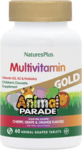 NaturesPlus Animal Parade Source of Life Gold Children's Chewable Multivitamin - Assorted Cherry, Orange & Grape Flavors - 60 Chewable Tablets - Vegetarian, Gluten-Free - 30 Servings