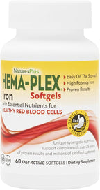 NaturesPlus Hema-Plex Iron - 60 Fast-Acting Softgels - 85 mg Iron + Vitamin C & Bioflavonoids for Healthy Red Blood Cells - Gluten Free - 20 Servings