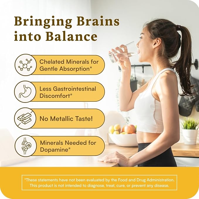 Accentrate Minerals 110 - Brain Ready Nutrition for Teens and Adults – Chelated Magnesium, Zinc, Iron – Mental Wellness Mineral Supplement for Focus, Mood & Brain Support – 90 Capsules