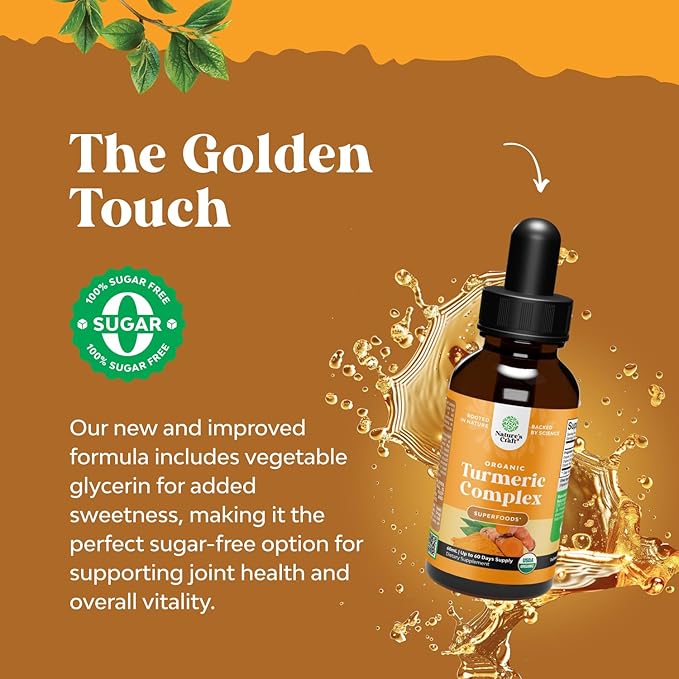 Organic Turmeric Liquid Drops for Adults - Liquid Turmeric Curcumin with Black Pepper Cinnamon and Ginger for Joints Digestion Immunity & More-Organic Supplement Concentrate - 2 Fl Oz (2 Pack)