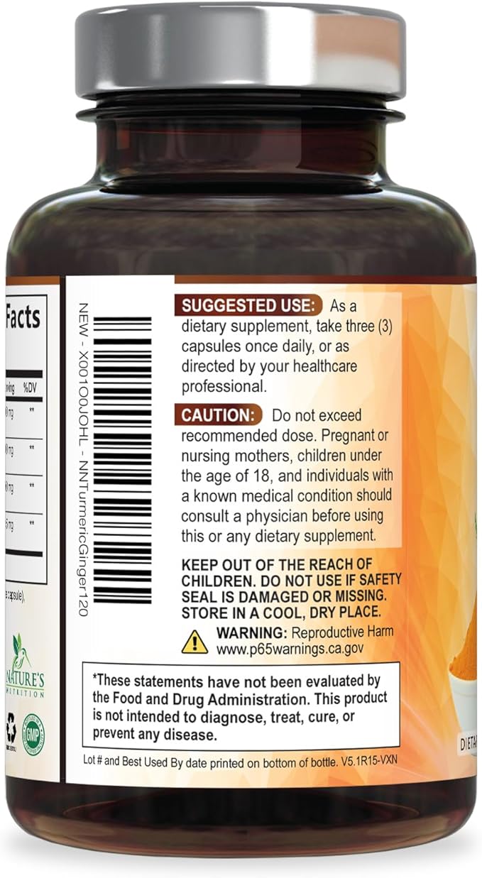 Turmeric Curcumin Supplement - 95% Curcuminoids with Organic Turmeric & Ginger, BioPerine Black Pepper Extract for Best Absorption, Natural Vegan Joint Support, Non-GMO, Bottled in USA - 120 Capsules