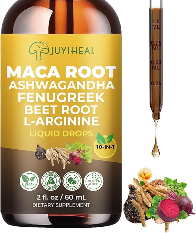 10-in-1 Maca Root Liquid Drops, Maca Root with Ashwagandha, Nettle, Fenugreek, Beet Root, and L-Arginine, Maca Supplement for Overall Support - 2 fl oz