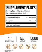 BulkSupplements.com L-Arginine Powder - Arginine Supplement, Nitric Oxide Supplement, Unflavored & Gluten Free, 1g per Serving, 1kg (Pack of 5) (11 lbs)