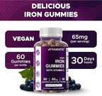 Vitamatic Iron 65 mg Gummies Supplement for Women & Men - 60 Vegan Gummies - Great Tasting Iron Gummy Vitamins with Vitamin C (2)