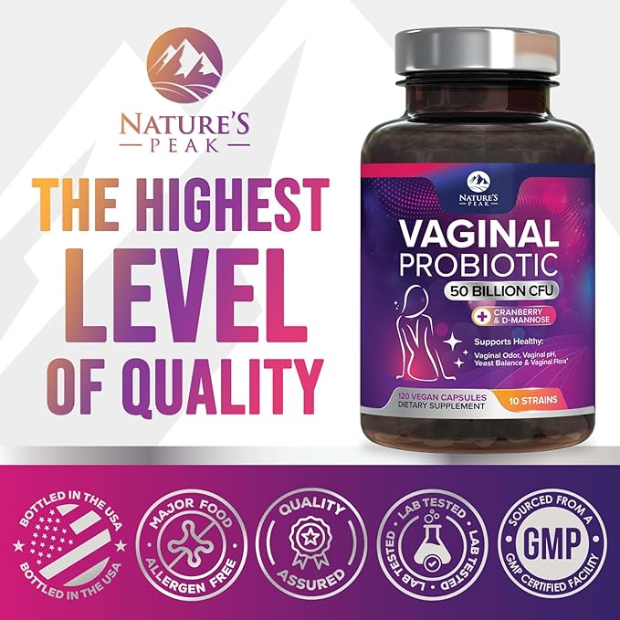 Vaginal Probiotics for Women pH Balance with Prebiotics - 50 Billion CFU - 10 Unique Feminine Strains, Cranberry & D-Mannose for Women's Probiotic Vag Health, Supplement Bottled in USA - 120 Capsules