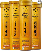 SETU Glutathione Effervescent Tablets with 500mg L-Glutathione & Vitamin C | Sugar-Free Antioxidant Supplement | Orange Flavor (Pack of 4) | 60 Tablets