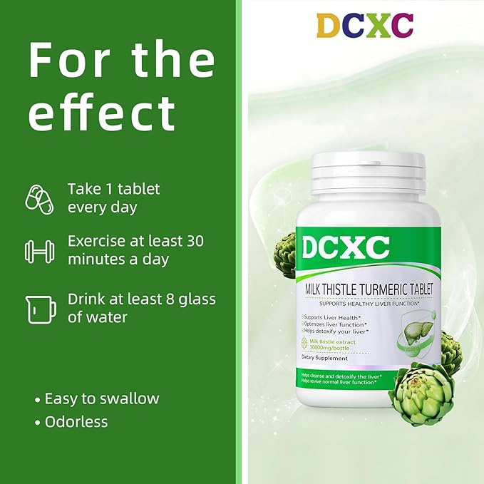 Liver Detox Supplement,30000mg Milk Thistle Turmeric Tablet,Stay up Late – Supports Liver Health – 60 Tablets
