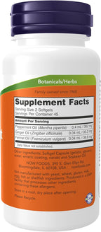 NOW Foods Supplements, Peppermint Gels with Ginger & Fennel Oils, Enteric Coated, Digestive Support*, 90 Softgels