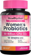 NewRhythm Women's Probiotics, Organic Cranberry, 50 Billion CFU 18 Strains, Probiotics with Prebiotics, Support Digestive Health, No Refrigeration Needed, Non-GMO, No Soy, 60 Vegan Capsules, No Dairy