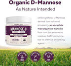 Mannose-C - Organic D Mannose Powder + Whole Food Vitamin C, Natural UTI Support Supplement to Flush & Cleanse Urinary Tract, Certified Organic Urinary Health for Women, Vegan, Non-GMO (60 Servings)