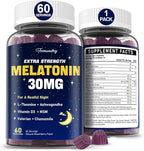 Melatonin Gummies 30mg for Adults: Maximum Strength Melatonin Supplement with L-Theanine, Ashwagandha, MSM, Vitamin D3 & Zinc - Non-Habit Forming, Natural Mixed Berry Flavor 60 Count (Pack of 1)