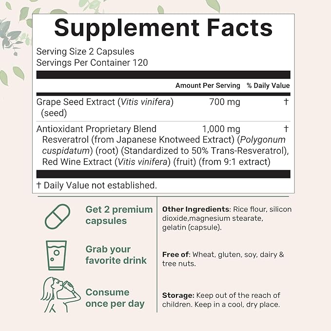 Micro Ingredients Grape Seed Extract, 240 Capsules | 3-in-1 Antioxidant Blend with Resveratrol & Red Wine Extracts | Max Strength Polyphenols Supplement | Non-GMO