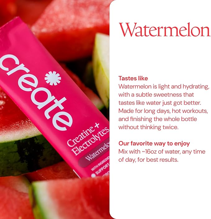 Create Creatine + Electrolytes Mix - Creatine Monohydrate Stick Packs, Supports Energy and Hydration, NSF Certified for Sport, 30 Count, Watermelon